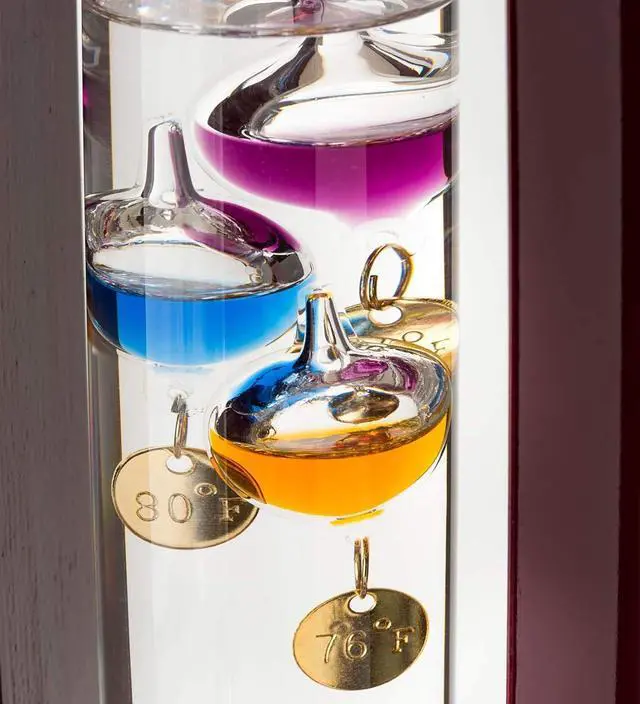 Alt view image 4 of 6 - Galileo Glass Thermometer | 14.5-Inches Tall with Cherry Wood Frame | Law of Physics | Indoor Room Temperature for Home House Office Desk Counter Tabletop | Holiday Gift Present