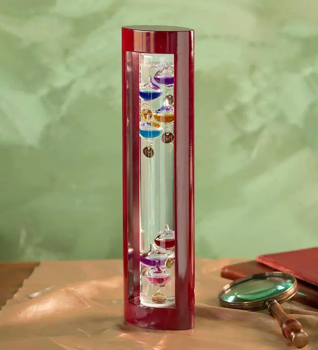 Alt view image 6 of 6 - Galileo Glass Thermometer | 14.5-Inches Tall with Cherry Wood Frame | Law of Physics | Indoor Room Temperature for Home House Office Desk Counter Tabletop | Holiday Gift Present