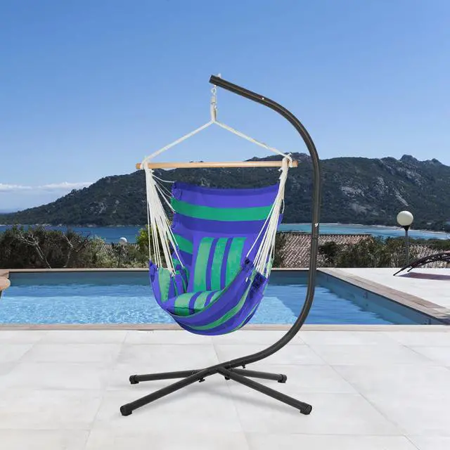 Alt view image 2 of 6 - Hanging Hammock Chair Stand | Outdoor, Solid Steel, Heavy Duty Construction, C Stand Air Porch Swing, Stand Only