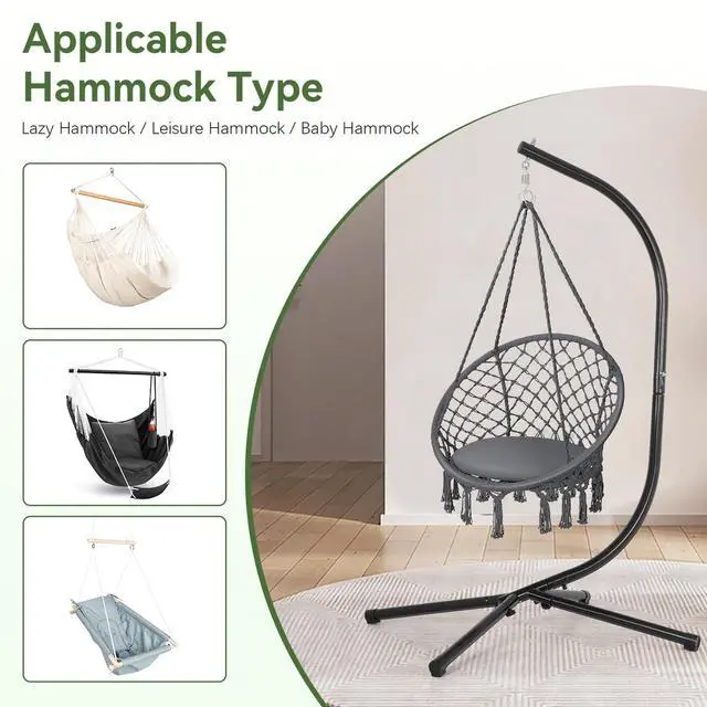 Alt view image 4 of 6 - Hanging Hammock Chair Stand | Outdoor, Solid Steel, Heavy Duty Construction, C Stand Air Porch Swing, Stand Only