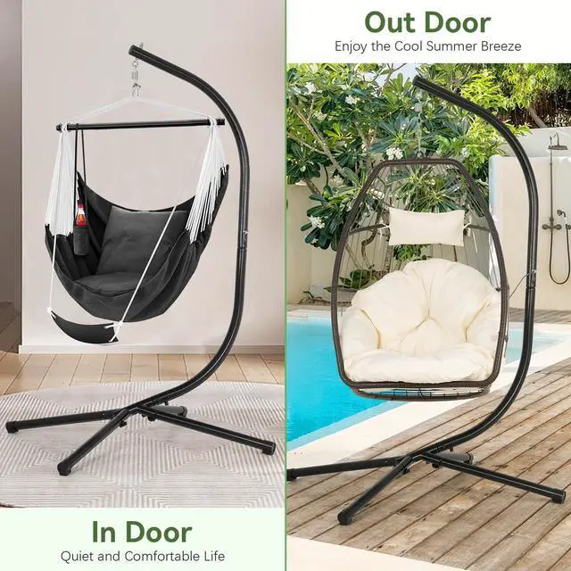 Alt view image 6 of 6 - Hanging Hammock Chair Stand | Outdoor, Solid Steel, Heavy Duty Construction, C Stand Air Porch Swing, Stand Only