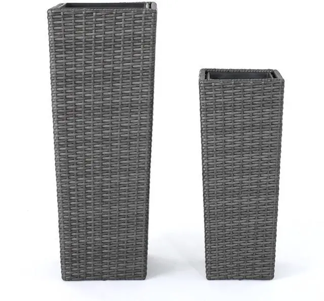 Main image of Outdoor Wicker Flower Pots (Set of 2) (Grey)