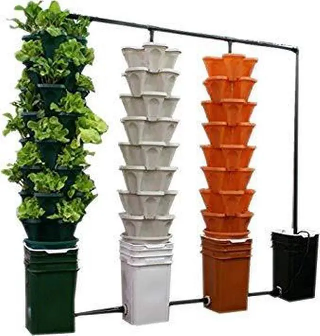 Alt view image 2 of 5 - Large 64 Quart Stackable Planter 5-Pack - Grow More in Less Space - Plant Pots and Stack - DIY Vertical Gardening System - for Growing Veggies, Herbs, Garden Greens, Starwberries (Black)