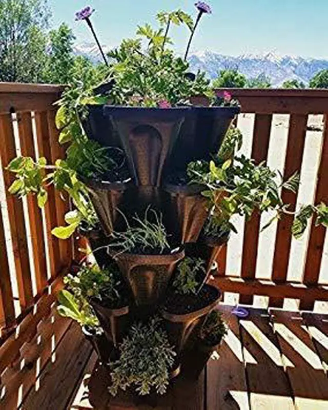 Alt view image 4 of 5 - Large 64 Quart Stackable Planter 5-Pack - Grow More in Less Space - Plant Pots and Stack - DIY Vertical Gardening System - for Growing Veggies, Herbs, Garden Greens, Starwberries (Black)