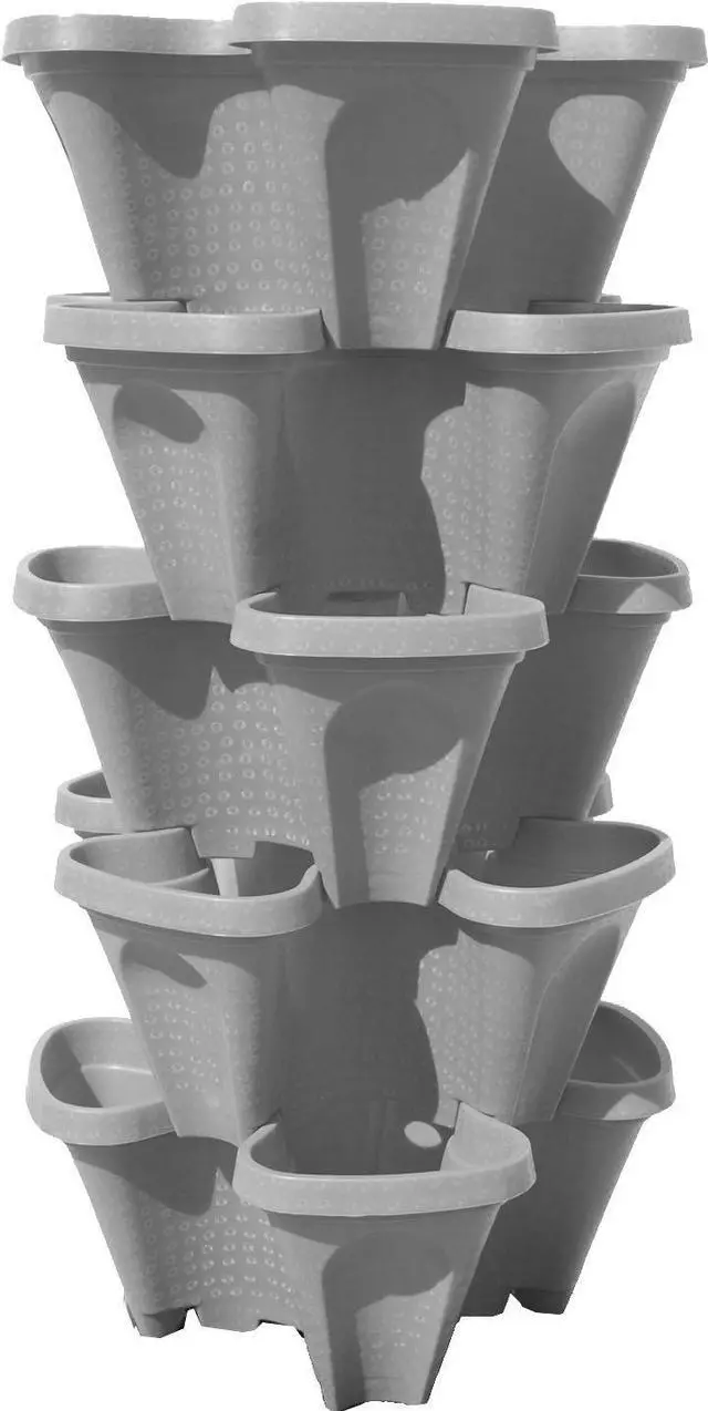 Main image of Large 64 Quart - Stackable Planter 5-Pack - Stone Color - Grow More in Less Space - DIY Vertical Gardening System - for Growing Veggies, Herbs, Garden Greens, Strawberries