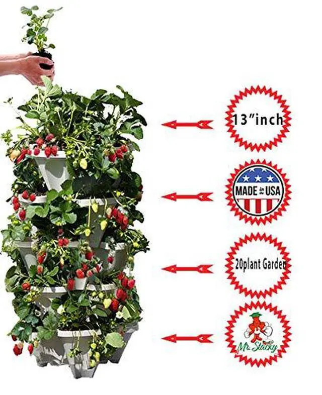 Alt view image 2 of 6 - Large 64 Quart - Stackable Planter 5-Pack - Stone Color - Grow More in Less Space - DIY Vertical Gardening System - for Growing Veggies, Herbs, Garden Greens, Strawberries