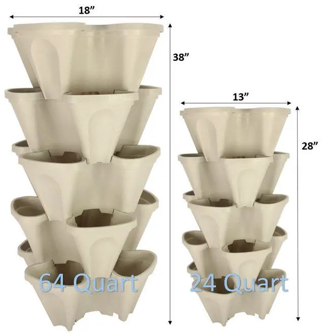 Alt view image 3 of 6 - Large 64 Quart - Stackable Planter 5-Pack - Stone Color - Grow More in Less Space - DIY Vertical Gardening System - for Growing Veggies, Herbs, Garden Greens, Strawberries