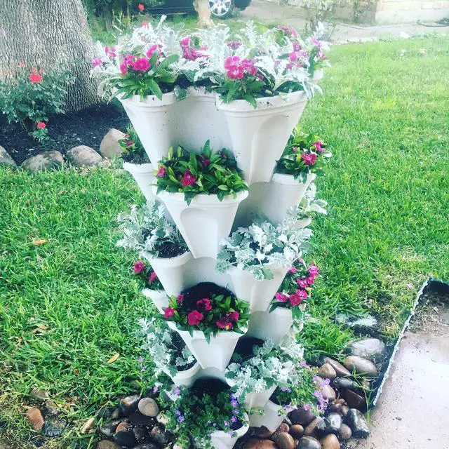 Alt view image 6 of 6 - Large 64 Quart - Stackable Planter 5-Pack - Stone Color - Grow More in Less Space - DIY Vertical Gardening System - for Growing Veggies, Herbs, Garden Greens, Strawberries