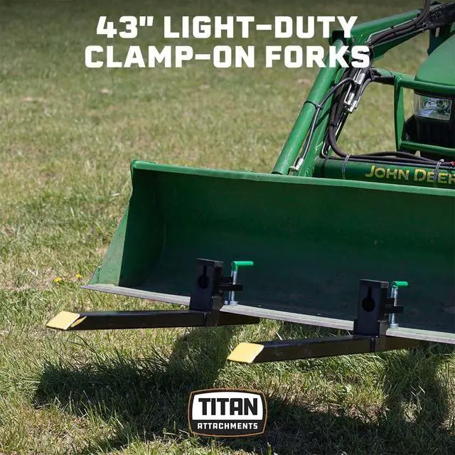 Alt view image 2 of 6 - Light-Duty 43" Clamp-On Pallet Forks, 30" x 3" Fork Length, Rated 1,500 LB, Easy to Install on Loader or Skid Steer Bucket