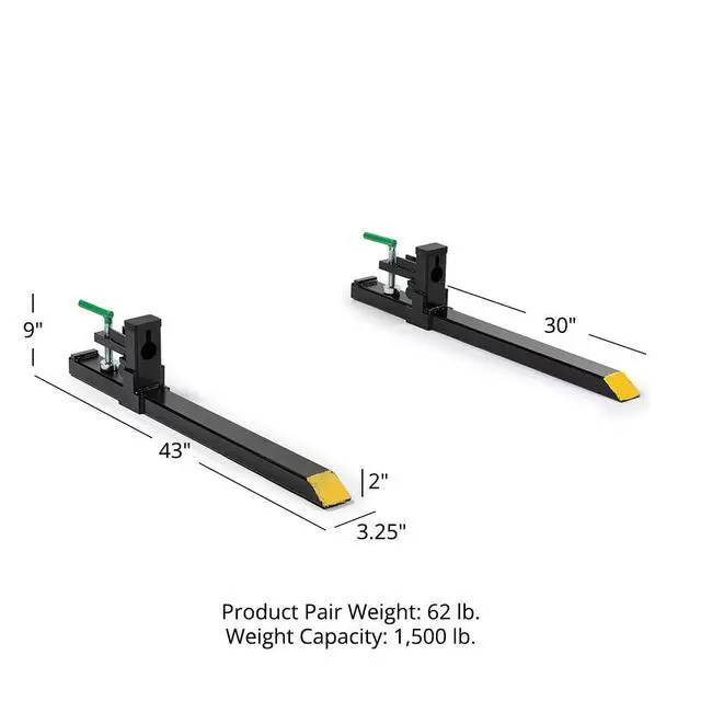 Alt view image 6 of 6 - Light-Duty 43" Clamp-On Pallet Forks, 30" x 3" Fork Length, Rated 1,500 LB, Easy to Install on Loader or Skid Steer Bucket