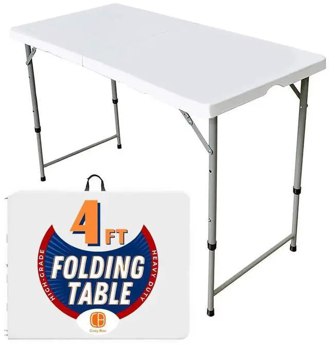 Main image of Folding Table Indoor Outdoor Heavy Duty Portable Folding Plastic Dining Table w/Handle, Lock for Picnic, Party, Camping - White (4ft, 6ft, 8ft) (4ft)