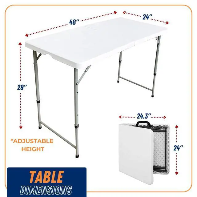 Alt view image 2 of 6 - Folding Table Indoor Outdoor Heavy Duty Portable Folding Plastic Dining Table w/Handle, Lock for Picnic, Party, Camping - White (4ft, 6ft, 8ft) (4ft)