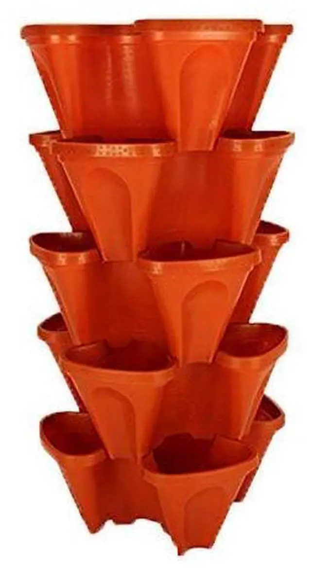 Main image of LARGE 64 Quart Stackable Planter 5-Pack - Grow More In Less Space - Plant Pots and Stack - DIY Vertical Gardening System - For Growing Veggies, Herbs, Garden Greens, Starwberries (Terracotta)