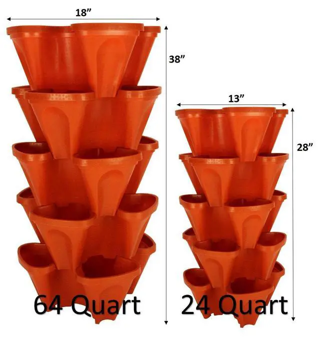 Alt view image 2 of 6 - LARGE 64 Quart Stackable Planter 5-Pack - Grow More In Less Space - Plant Pots and Stack - DIY Vertical Gardening System - For Growing Veggies, Herbs, Garden Greens, Starwberries (Terracotta)
