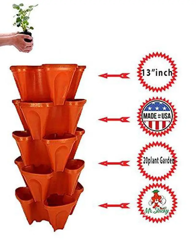 Alt view image 3 of 6 - LARGE 64 Quart Stackable Planter 5-Pack - Grow More In Less Space - Plant Pots and Stack - DIY Vertical Gardening System - For Growing Veggies, Herbs, Garden Greens, Starwberries (Terracotta)