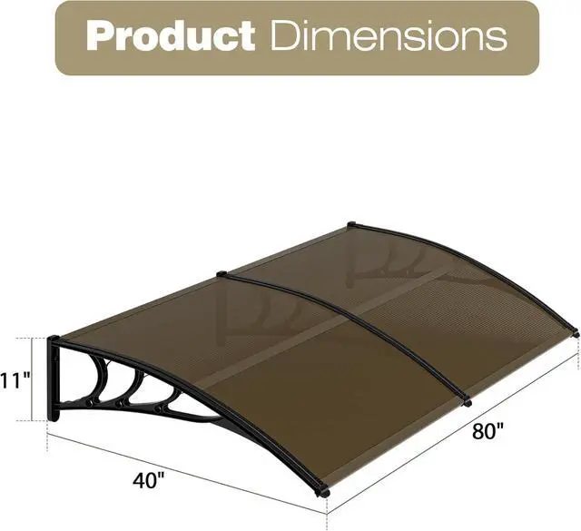 Alt view image 2 of 6 - 40" x 80" DIY Polycarbonate Door Canopy, Outdoor Front Door Window Awning, Waterproof Rain Shelter with Metal Support Frame for Patio Entry