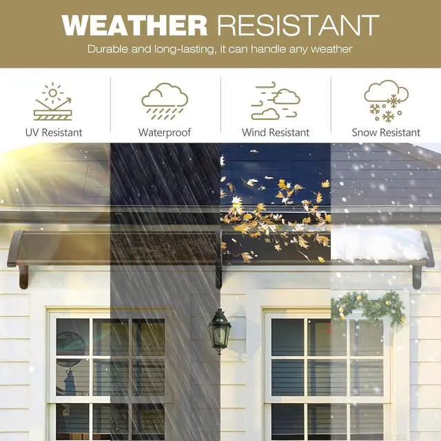 Alt view image 3 of 6 - 40" x 80" DIY Polycarbonate Door Canopy, Outdoor Front Door Window Awning, Waterproof Rain Shelter with Metal Support Frame for Patio Entry