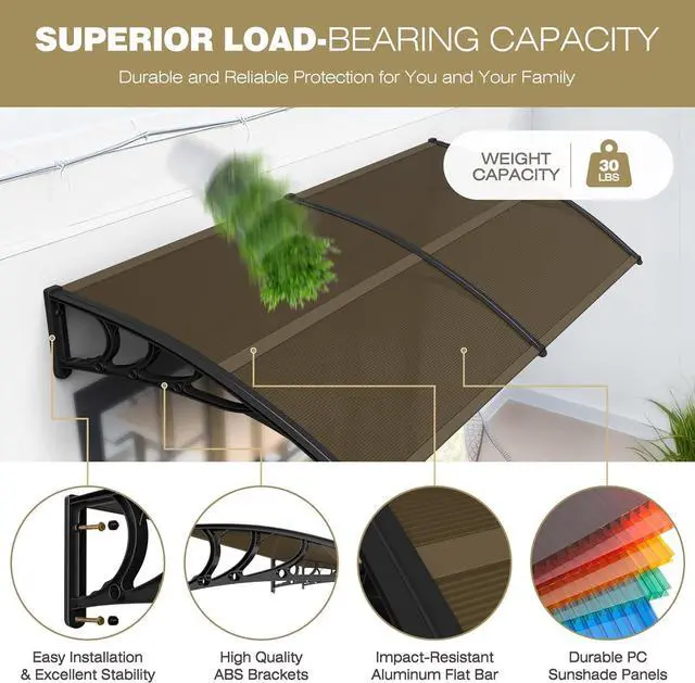 Alt view image 4 of 6 - 40" x 80" DIY Polycarbonate Door Canopy, Outdoor Front Door Window Awning, Waterproof Rain Shelter with Metal Support Frame for Patio Entry