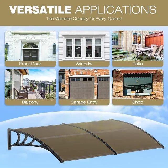 Alt view image 6 of 6 - 40" x 80" DIY Polycarbonate Door Canopy, Outdoor Front Door Window Awning, Waterproof Rain Shelter with Metal Support Frame for Patio Entry