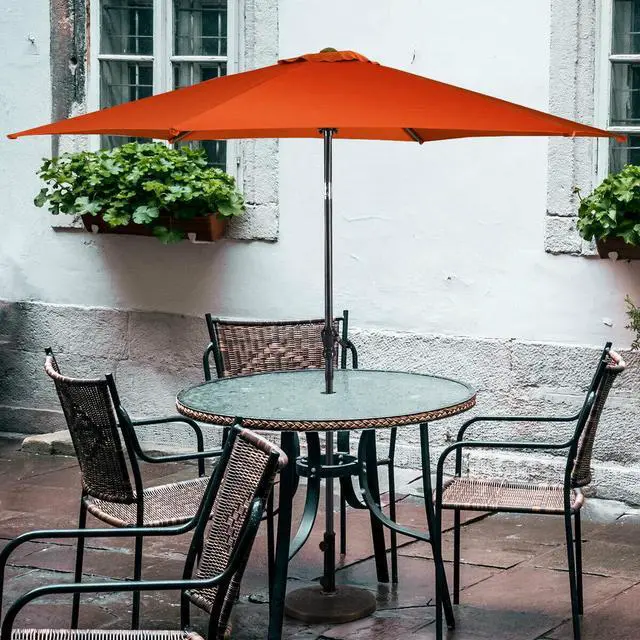 Alt view image 4 of 6 - 9ft Patio Umbrella Outdoor, Market Table Umbrella w/Push Button Tilt and Crank, 180G Polyester Fabric and Sturdy Ribs, Sun Canopy Umbrellas for Patio Garden Beach Deck Pool
