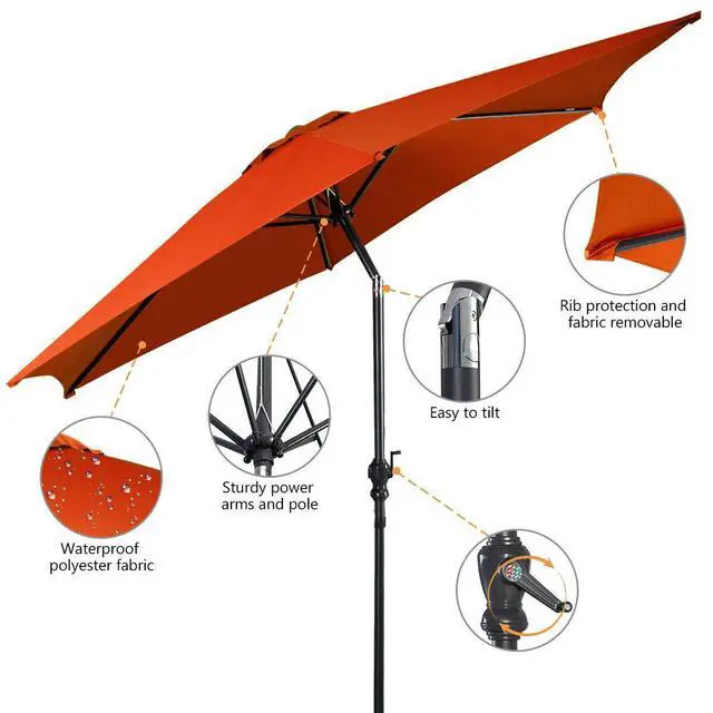 Alt view image 5 of 6 - 9ft Patio Umbrella Outdoor, Market Table Umbrella w/Push Button Tilt and Crank, 180G Polyester Fabric and Sturdy Ribs, Sun Canopy Umbrellas for Patio Garden Beach Deck Pool