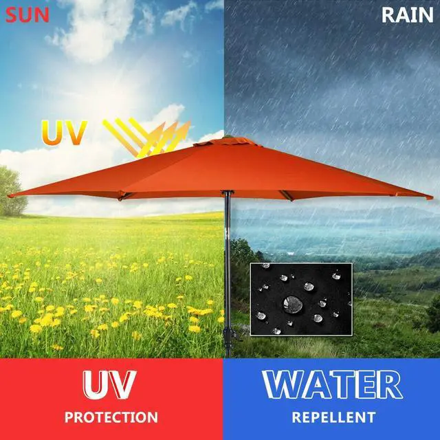 Alt view image 6 of 6 - 9ft Patio Umbrella Outdoor, Market Table Umbrella w/Push Button Tilt and Crank, 180G Polyester Fabric and Sturdy Ribs, Sun Canopy Umbrellas for Patio Garden Beach Deck Pool