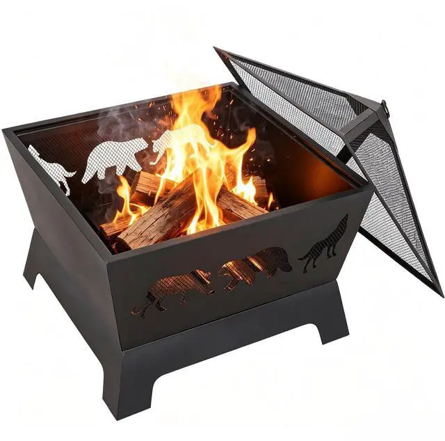 Main image of 26 inch Fire Pits for Outside Square Firepit Wood Burning Fireplace Heavy Duty Steel Patio Firepit Bowl with Waterproof Cover and Poker for Camping Picnic Bonfire Backyard