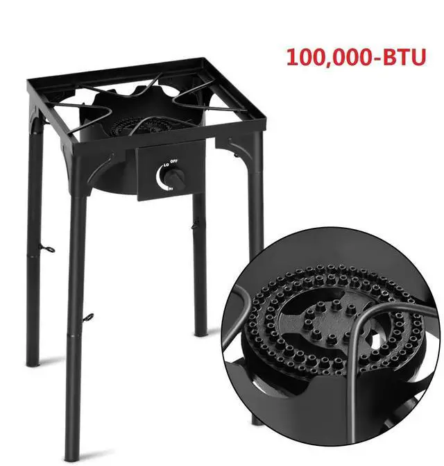 Alt view image 6 of 6 - Single Camping Stove Outdoor, High Pressure One Burner Propane Gas Camp Stove w/Detachable Legs, 100,000 BTU Output, 0-20 PSI Regulator, Portable Outdoor Burners for Cooking Camping