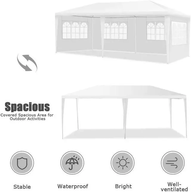 Alt view image 3 of 6 - 10'x20' Party Canopy Tent Outdoor Wedding Tent Waterproof UV Protection Gazebo Pavilion with 4 Removable Sidewalls Heavy Duty Portable Camping Shelter BBQ Pavilion Canopy Cater Events, White