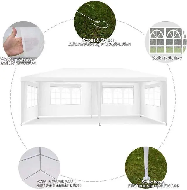 Alt view image 4 of 6 - 10'x20' Party Canopy Tent Outdoor Wedding Tent Waterproof UV Protection Gazebo Pavilion with 4 Removable Sidewalls Heavy Duty Portable Camping Shelter BBQ Pavilion Canopy Cater Events, White