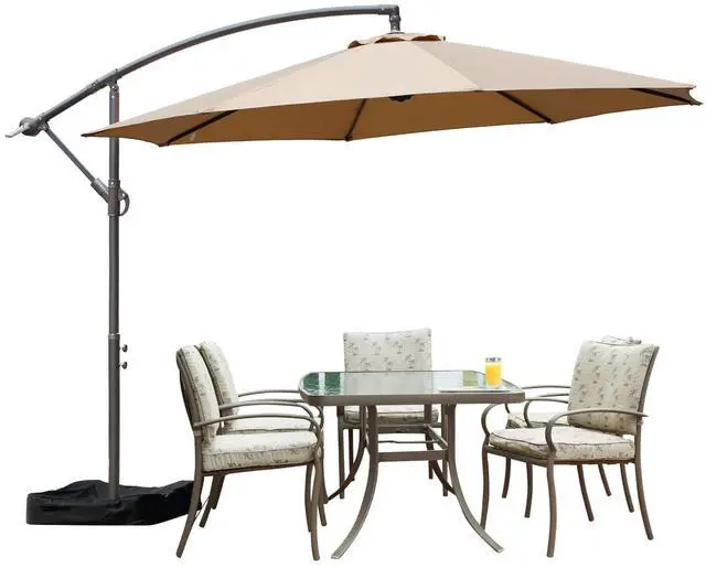 Main image of 10 Ft Patio Offset Hanging Umbrella, Large Cantilever Market Umbrella with Base, Easy Tilt Adjustment and Polyester Shade for Lawn, Beach,Yard and Poolside, Brown