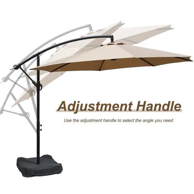 Alt view image 6 of 6 - 10 Ft Patio Offset Hanging Umbrella, Large Cantilever Market Umbrella with Base, Easy Tilt Adjustment and Polyester Shade for Lawn, Beach,Yard and Poolside, Brown