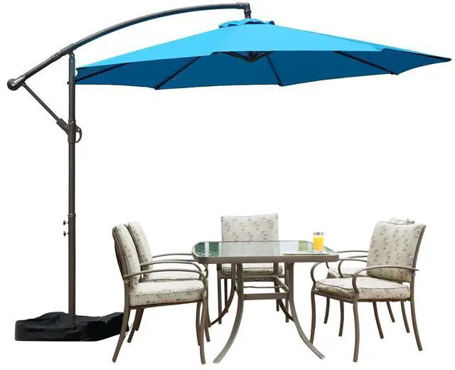 Main image of 10 Ft Patio Offset Hanging Umbrella, Large Cantilever Market Umbrella with Base, Easy Tilt Adjustment and Polyester Shade for Lawn, Beach,Yard and Poolside, Blue