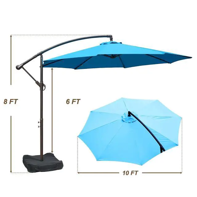 Alt view image 3 of 6 - 10 Ft Patio Offset Hanging Umbrella, Large Cantilever Market Umbrella with Base, Easy Tilt Adjustment and Polyester Shade for Lawn, Beach,Yard and Poolside, Blue