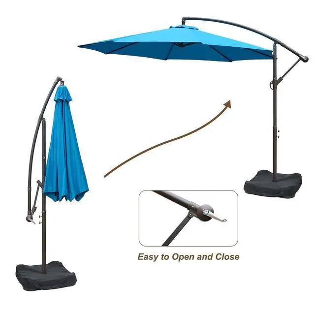 Alt view image 4 of 6 - 10 Ft Patio Offset Hanging Umbrella, Large Cantilever Market Umbrella with Base, Easy Tilt Adjustment and Polyester Shade for Lawn, Beach,Yard and Poolside, Blue