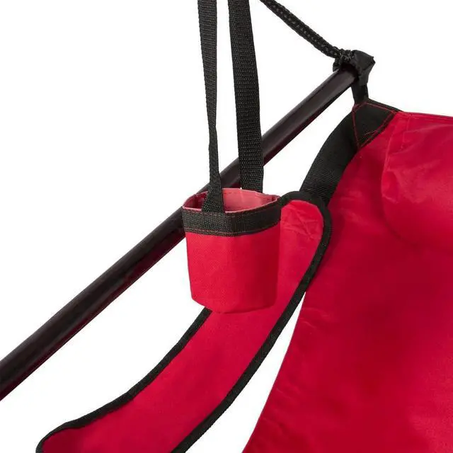 Alt view image 5 of 6 - Hammock Hanging Chair Air Deluxe Outdoor Chair Solid Wood 250lb Red