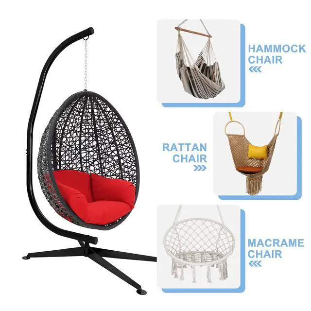 Alt view image 2 of 6 - Metal Hanging Chair Stand, Heavy Duty Hammock Swing C Stand Frame, Solid Steel 331LBS Capacity Weather Resistant for Indoor Outdoor, 360 Degree Rotation, Black