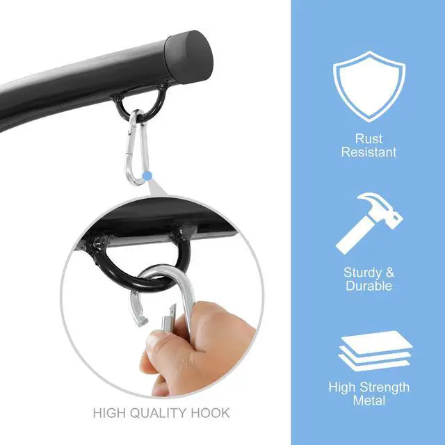 Alt view image 3 of 6 - Metal Hanging Chair Stand, Heavy Duty Hammock Swing C Stand Frame, Solid Steel 331LBS Capacity Weather Resistant for Indoor Outdoor, 360 Degree Rotation, Black