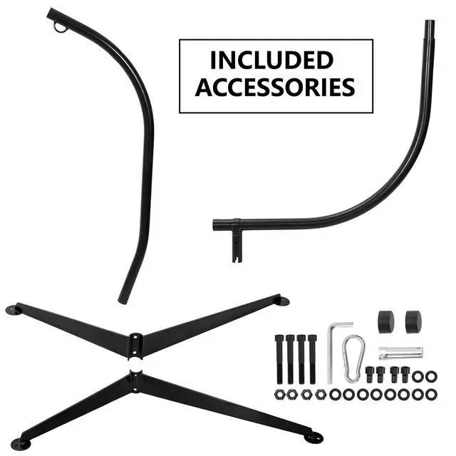 Alt view image 6 of 6 - Metal Hanging Chair Stand, Heavy Duty Hammock Swing C Stand Frame, Solid Steel 331LBS Capacity Weather Resistant for Indoor Outdoor, 360 Degree Rotation, Black