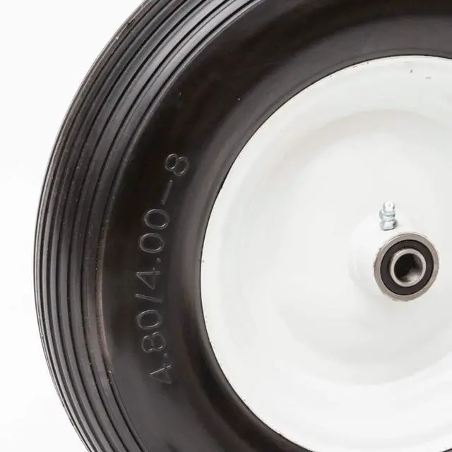 Alt view image 4 of 4 - Flat Free Universal Wheelbarrow Replacement Tire | Complete Wheel Assembly | White Rim and Ribbed Tread | 16" Wheel | Adapter Kit Included