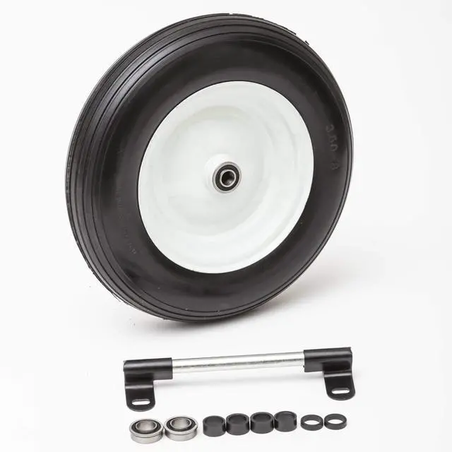 Main image of Flat Free Universal Wheelbarrow Replacement Tire | Complete Wheel Assembly | White Rim and Ribbed Tread | 14" Wheel | Adapter Kit Included