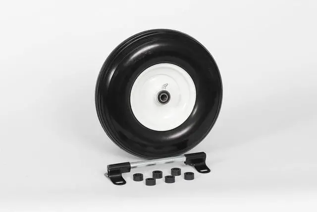 Main image of Flat Free Universal Wheelbarrow Replacement Tire | Complete Wheel Assembly | White Rim and Ribbed Tread | 13" Wheel | Adapter Kit Included