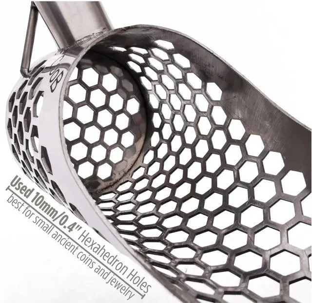 Alt view image 6 of 6 - Small Lightweight Beach Sand Scoop Metal Detector Tool Scout V1 | Metal Detecting Hunting Tool, Hehaxedron 10mm Holes. Stainless Steel 1.5mm. Powered by