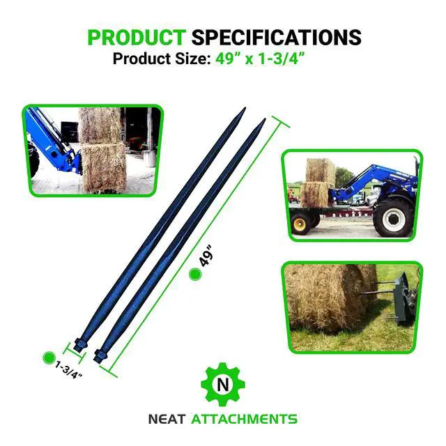 Alt view image 2 of 5 - 49" Hay Bale Spear 3000 LBs Capacity, C-2 Bale Spike Square Tapered Forged - 1 3/4" Conus 2, Bale Hay Spike with Hex Nut