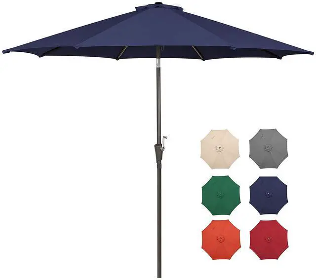 Main image of 9 Ft Patio Umbrella Outdoor Table Market Umbrellas With Push Button Tilt&Crank Lift,8 Ribs(Navy blue)