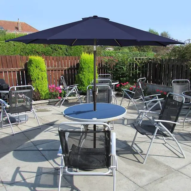 Alt view image 6 of 6 - 9 Ft Patio Umbrella Outdoor Table Market Umbrellas With Push Button Tilt&Crank Lift,8 Ribs(Navy blue)