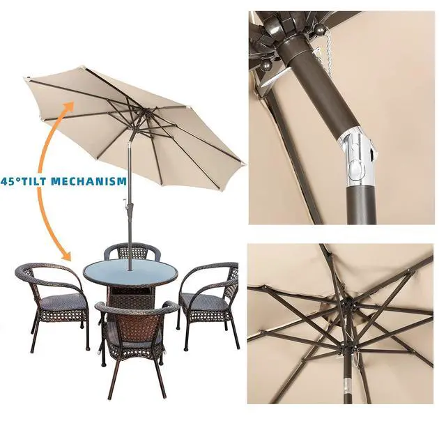 Alt view image 3 of 6 - 9 Ft Patio Umbrella Outdoor Table Market Umbrellas With Push Button Tilt&Crank Lift,8 Ribs(Beige)