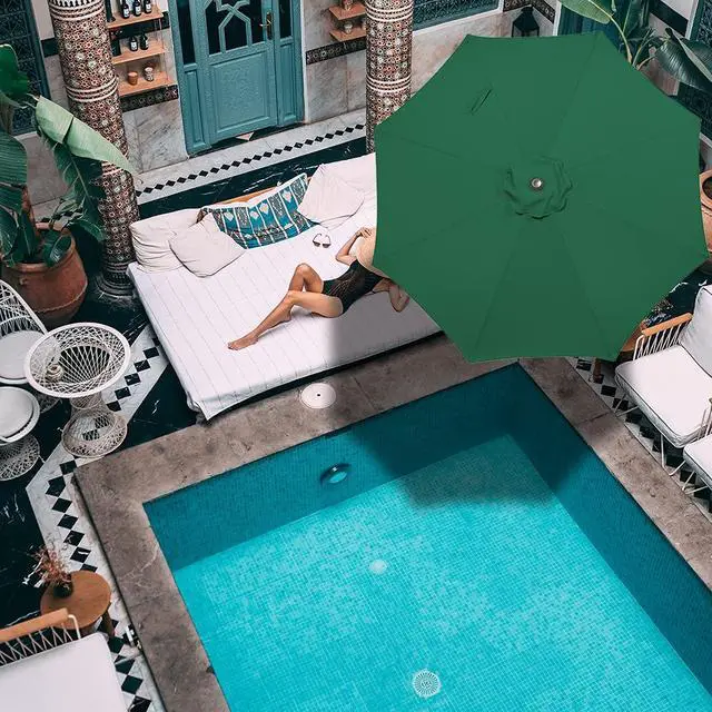Alt view image 2 of 6 - 9 Ft Patio Umbrella Outdoor Table Market Umbrellas With Push Button Tilt&Crank Lift for Garden, Deck, Backyard and Pool,8 Ribs(9 FT,Green)