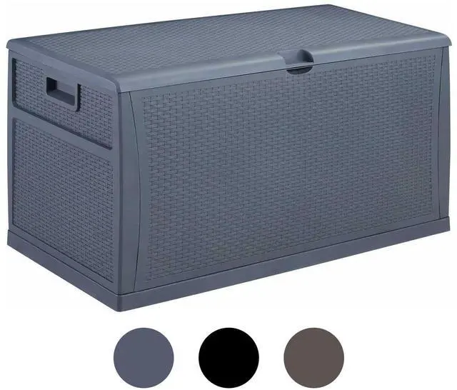 Main image of Plastic Deck Box Wicker 120 Gallon, Water resistant Storage Container Outdoor Patio Garden Furniture, Gray