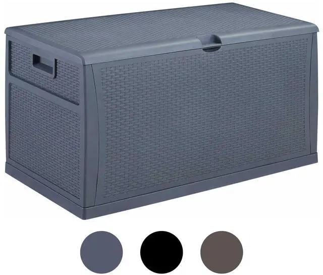 Main image of Plastic Deck Box Wicker 120 Gallon, Gray - Water-resistant Storage Container Outdoor Patio Garden Furniture